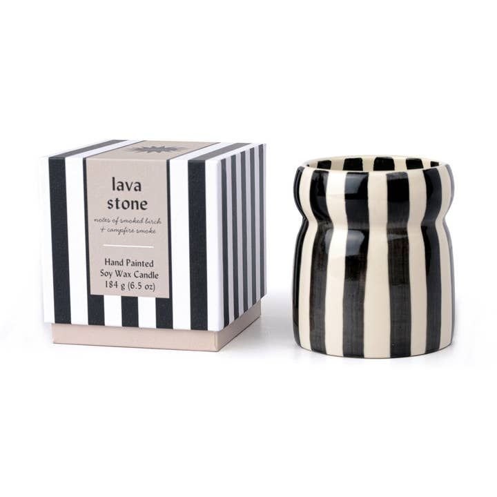 Cabana candle, black striped ceramic